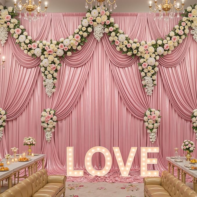 10ft x 10ft Rose Gold Sequin Backdrop Curtains for Party Wedding Shimmer Curtain Backdrop Prom Sparkly Glitter Fabric Photo Backdrop Drapes for Birthday Party Photography Baby Shower 5x10FT, 2 Panels