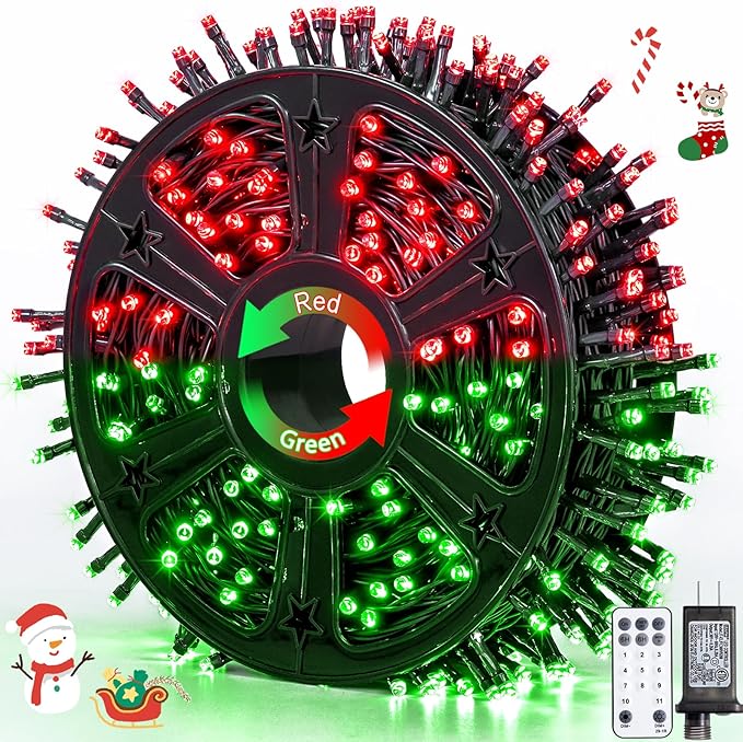 JMEXSUSS 173ft 500 LED Christmas Lights Outdoor, Red and Green Christmas String Lights with Remote, Color Changing Christmas Tree Lights Plug in for Indoor Party Halloween Christmas Decor