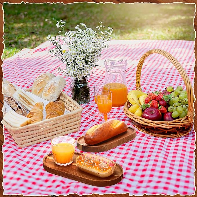 Geetery 12 Pcs Wood Serving Trays 10 and 12 Inch Charcuterie Boards Oval Wooden Plates Serving Platter Cheese Dinner Plates Bulk for Dessert Snack Bread Fruit Appetizer Dishes(Acacia Wood)