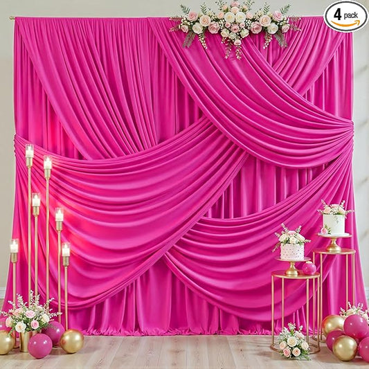 20ft x 10ft Wrinkle Free Hot Pink Wedding Backdrop Curtains for Party Bridal Shower Reception Decorations Hot Pink Fabric Curtain Backdrops Drapes for Photography Baby Shower Birthday Background