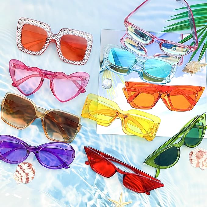 10 Pack Mixed Styles Trendy Retro Sunglasses for Women/Men Party Favors Sungasses Costume Accessories Eyewear Set