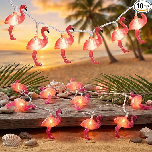 8.5Ft Pink Flamingo String Lights Plug in, Summer Decorative String Lights with 10 LED Flamingo Decor Lights, Tropical Beach Light Waterproof for Bedroom Patio Hawaiian Tiki Luau Party Summer Decor