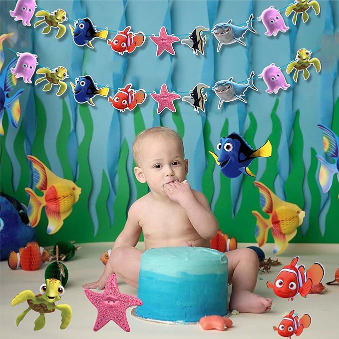 Findng Nmo Garland Decoration - Ocean Theme Party Decor | Underwater Celebration Garland | Fun Clownfish Hanging Decoration for Birthday Events