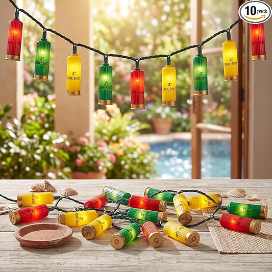 8.5Ft Multicolor Shotgun Shell String Lights Plug in, 10 LED Red Green Yellow Bullet Shape Lights, Connectable Hanging Bullets Lights for Patio Party Cinco de Mayo Mexican Fiesta Christmas Tree Decor