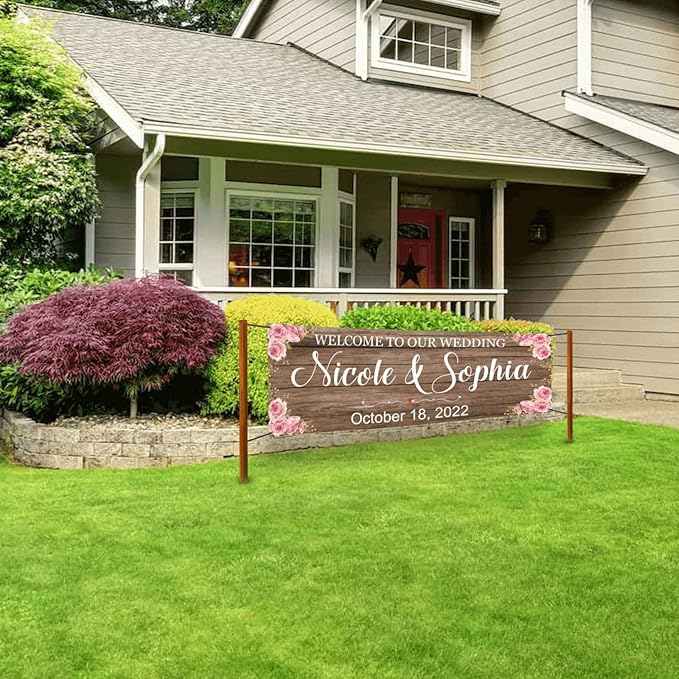 Personalized Wedding Congratulations Banners and Signs Customize Outdoor with Name Photo Date Custom Wedding Welcome Sign for Reception Party Ceremony 6'x3'