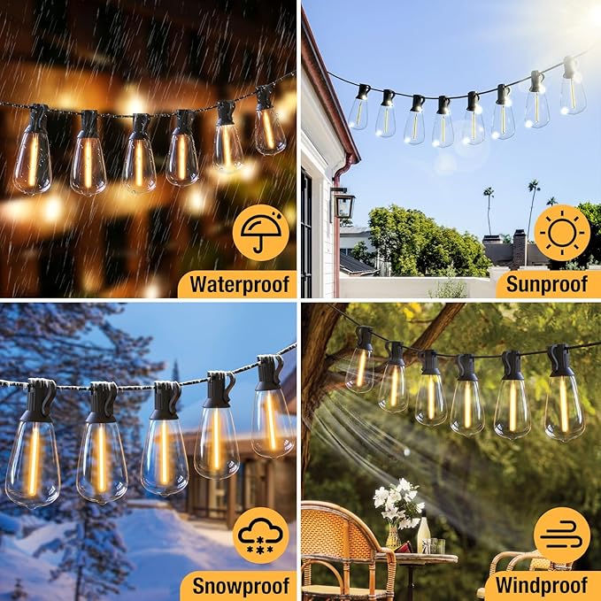 litogo LED Outdoor String Lights with Remote, 348ft (116x3) Waterproof Patio Lights with Shatterproof ST38 Edison Bulbs, Dimmable Outside String Light for Porch, Garden, Party, Bistro, Gazebos