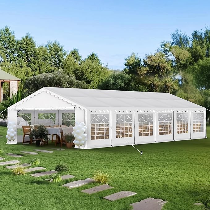 PHI VILLA 20x40 Outdoor Heavy Duty Party Tent, Large Commercial Canopy Wedding Event Tent with Removable Sidewalls & 7 Storage Bags for Patio Outdoor Garden Events, White