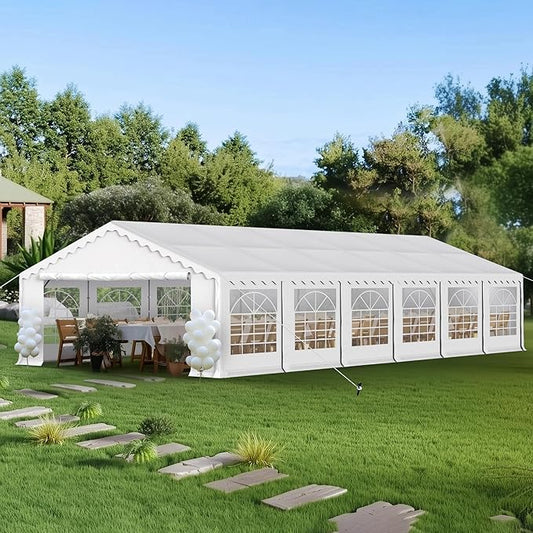 PHI VILLA 20x40 Outdoor Heavy Duty Party Tent, Large Commercial Canopy Wedding Event Tent with Removable Sidewalls & 7 Storage Bags for Patio Outdoor Garden Events, White