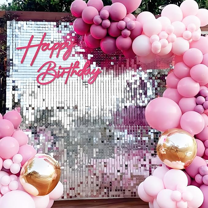 Happy Birthday Sign for Backdrop - Hot Pink Glitter Felt 'Happy Birthday' Letter Sign for Balloon Arch Backdrop Decorations