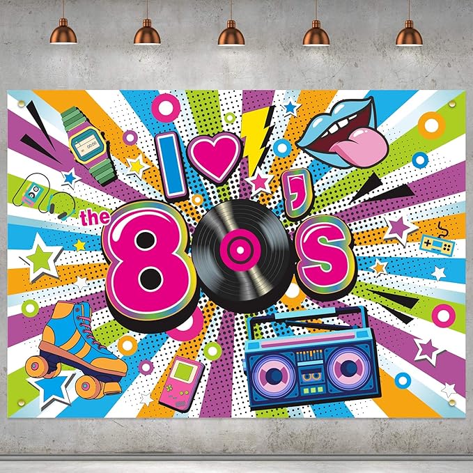 80s Party Decorations Backdrop Extra Large Fabric I Love The 80s Hip Hop Party Banner 1980 Birthday Party Photo Booth Background Supplies for Adult (70.8x43.3 Inch)