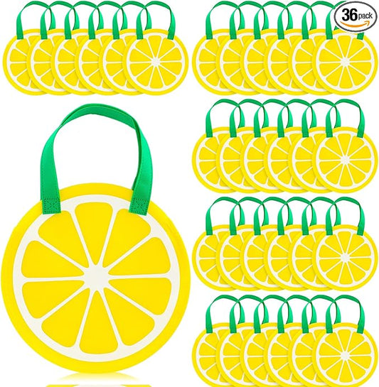 Tranqun 36 Pcs Lemon Party Favor Bags with Handle Lemon Goodie Non-woven Gift Bags for Lemonade Stand Summer Fruit Theme Birthday Baby Shower Wedding Party Supplies