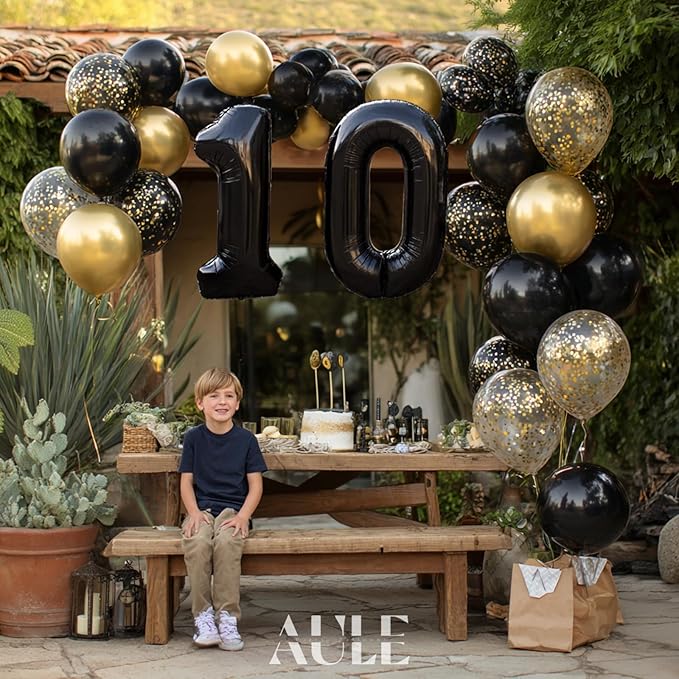 AULE 40 Inch Large 10 Balloon Numbers Black, Big Foil Number Balloons, Giant Helium Happy 10th Birthday Party Decorations for Man and Women, Huge Mylar Anniversary Party Supplies