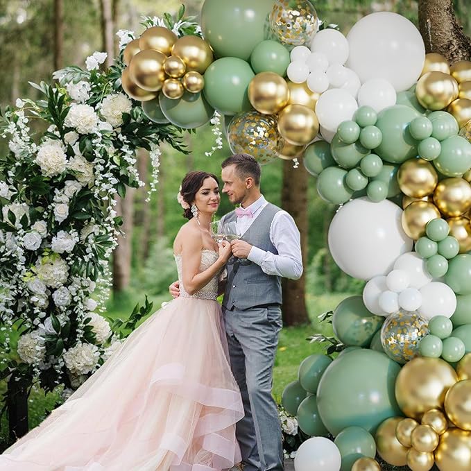 151pcs Sage Green Balloon Arch Kit Different Sizes 18 12 10 5 Inch Sage Green balloons White Gold Latex Balloons for Birthday Baby Shower Gender Reveal Wedding Engagement Party Decorations