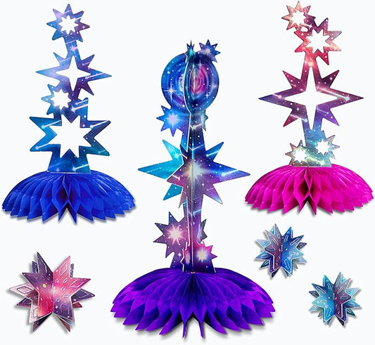 Decor365 Holographic Star Centerpieces Galaxy Party Decorations Aurora Borealis Theme Table Decor Celestial Shooting Star Starry Night Sky Wedding Bachelorette Anniversary Birthday Party Supplies