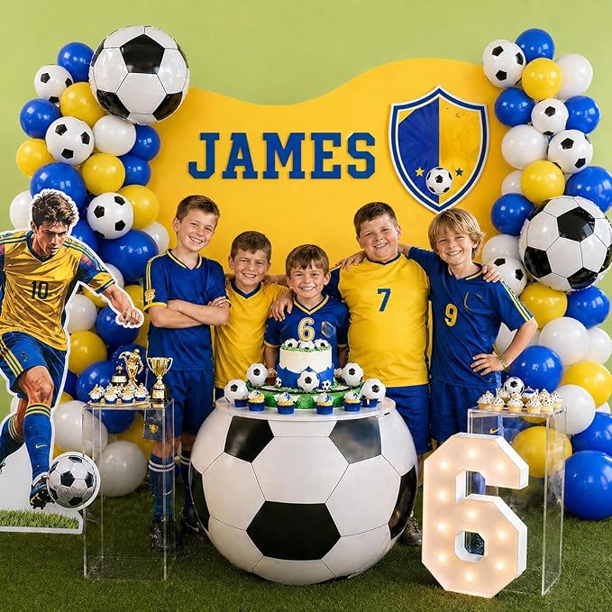 Blue and Yellow Soccer Balloons Set, Yellow Navy Blue and White Football Theme Balloons with 4D Foil Football Balloon for Boy Kid Baby Shower Birthday Soccer Star Sports Themed Party Decorations