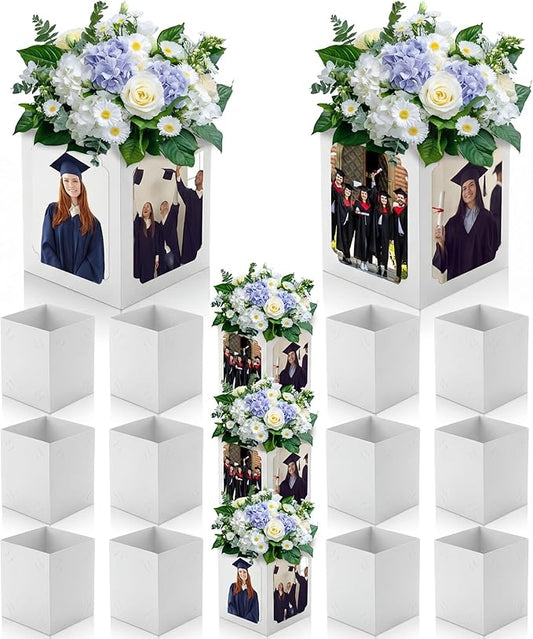 Spiareal 12 Pcs Graduation Box Centerpieces for Table 6/7 Inch Photo Display Congrats Grad Party Favor Gift College Picture Box Photo Props Frame for Graduation Table Decoration(White)