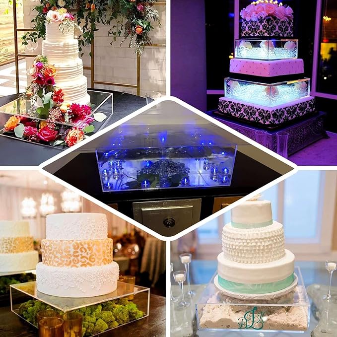 Efavormart 18"x18" Silver Acrylic Cake Box Stand, Mirror Finish Display Pedestal Riser with Hollow Bottom, Elegant Cake Support for Weddings, Galas, and Sophisticated Party Events