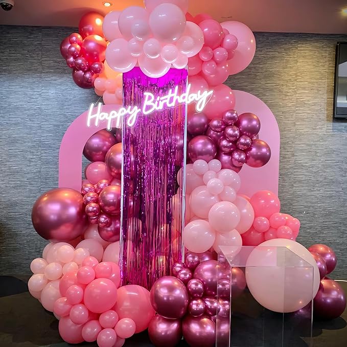 HILAVO Balloon Arch Kit - Hot Pink, Baby Pink, Metallic Party Helium Balloons Garland With Pastel Light, Dark Magenta, Latex Balloons for Girls Wedding, Baby Shower, Princess Birthday Party Decor