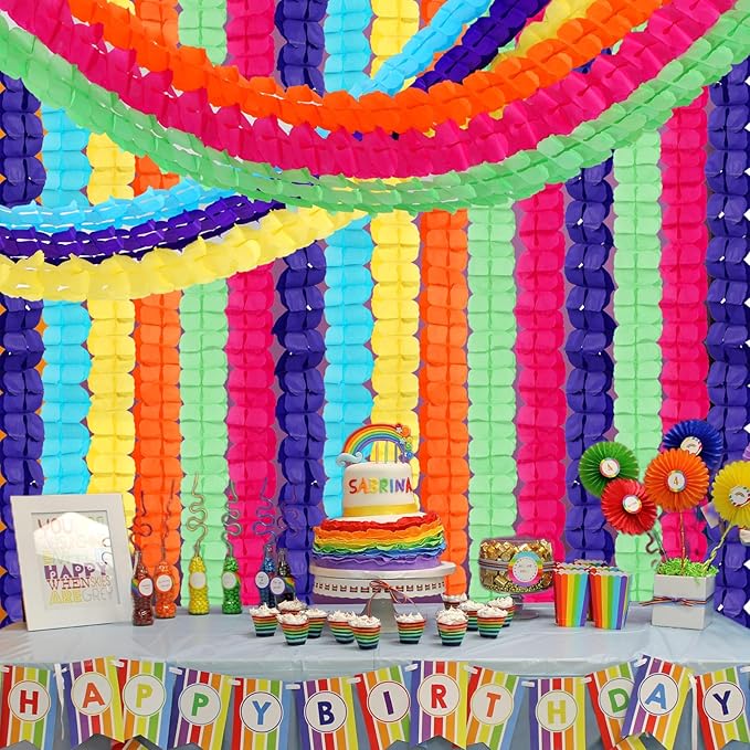 Rainbow Mexican-Theme Party-Decorations Streamers Garland - 157Ft Colorful Birthday Supplies Four-Leaf Clover Hanging Banner,Hot Pink Orange Green Yellow Purple Blue Summer Baby Shower Decor Hugtmr