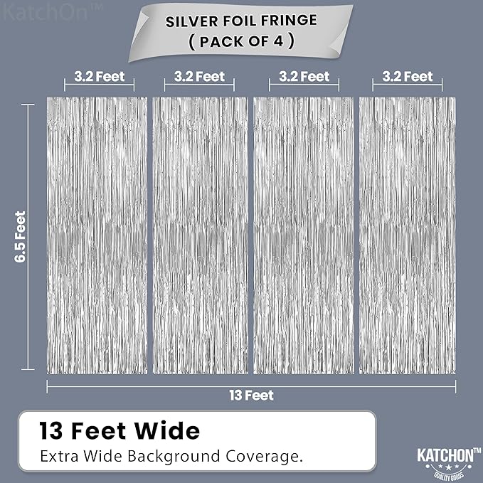 KatchOn, XtraLarge Silver Backdrop Curtain - Pack of 4 | Streamers Backdrop for Disco Party Decorations, Silver Foil Fringe for Bachellorette, Anniversary, Graduation Decorations 2026