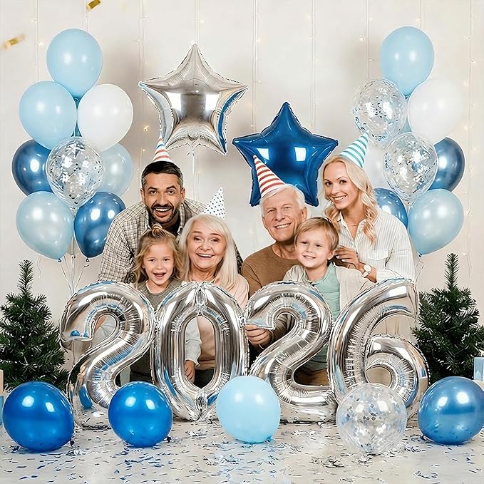 2026 Blue Silver Graduation Decorations Balloons Kit - 40 Inch Silver 2026 Number Balloons, Graduation Party Supplies 2026 for High School College Graduation, Class of 2026 Grad Decor