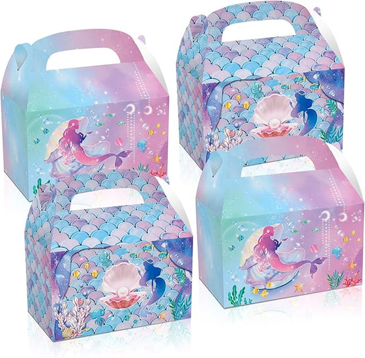 LOCHSOEL Mermaid Birthday Party Gift Treat Gable Boxes ，Supplies Under The Sea Theme Favor Decorations Candy Goodie Boxes for Girl's Birthday Party、Events and Baby Shower（12Pcs