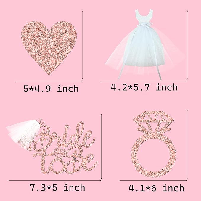 12pcs Glitter Bridal Shower Centerpiece Sticks Bride to Be Party Centerpiece Decorations for Table Bride White Dress Ring Theme Party Table Toppers for Engagement Wedding Party Supplies