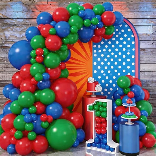 Red Blue Green Balloon Arch Garland Kit, 110 Pcs Green Red and Royal Blue Latex Balloons Kit for Kids Spider Inspired Birthday Baby Shower Graduation Boys Party Decorations