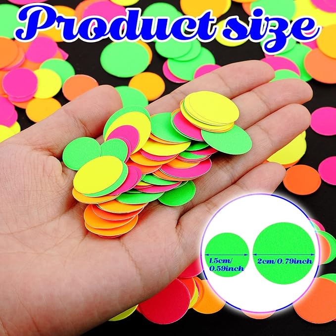 Deekin 10000 Pieces Neon Confetti 5 Colors Confetti Party Table Decor Fluorescent Neon Party Supplies Glow in The Dark Paper Tissue Paper for Birthday, Wedding Supplies(Round Style)