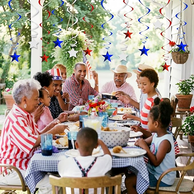BEISHIDA Red Blue White Stars Hanging Swirls 250th Anniversary Hanging Ornament Decorations for Birthday Party 4th of July 2026 Graduation Patriotic Decorations,Pack of 15