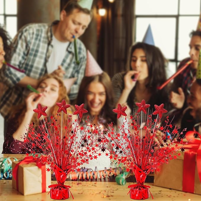 Wenqik 6 Pcs Graduation Table Centerpiece Party Decoration Spray Centerpiece Foil Star Centerpieces Table Decorations for Party Event Anniversary Memorial Dining Holiday Celebration(Red)