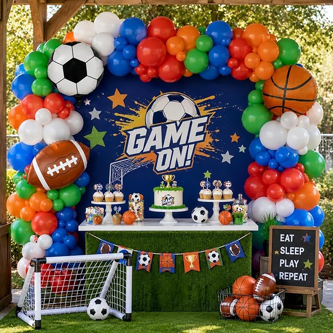 Soccer Balloons, 12 Inch Green Orange Blue Red White Latex Balloons with Soccer Ball Basketball Foil Balloon for Boys Kids Sport Theme Birthday Decorations Football Lover Men Party Baby Shower Decor