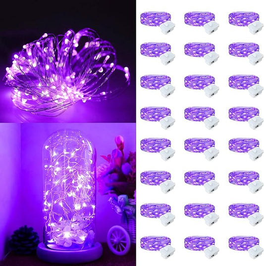 24Pack Fairy Lights Battery Operated, 7ft 20 LED 3 Modes Speed Twinkle Mini String Lights Waterproof Silver Wire Firefly Starry Lights for Mason Jars Wedding Party Christmas Decorations