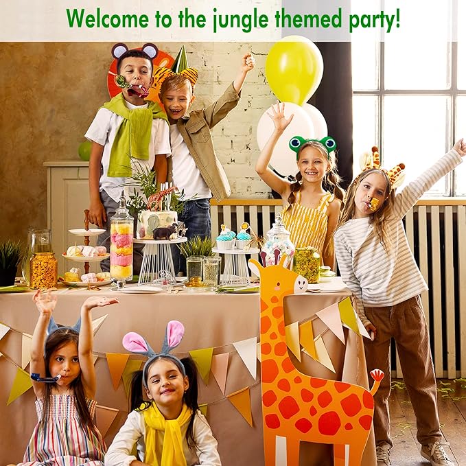 16Pcs Jungle Animal Ears Headbands as Safari Party Favors Wild One Birthday Decorations Plush Animal Headpiece for Kids Adults