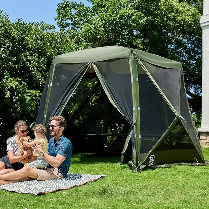 EVER ADVANCED Pop up Screen House Tent for Camping 11.5 x 9.8 ft, Instant Screened Gazebo Canopy with Netting, Portable Shelter Enclosure for Outdoor, Backyard