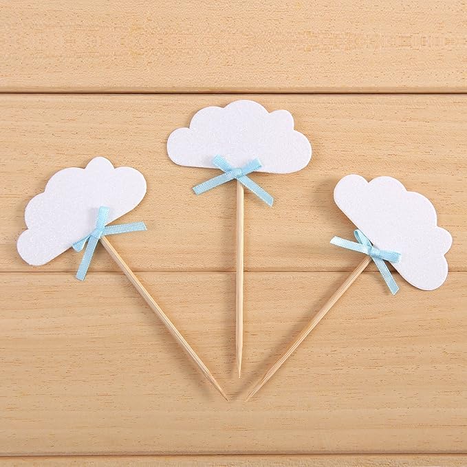 24 Pack White Cloud Cupcake Toppers Kids' Birthday Party Decors - by Giuffi