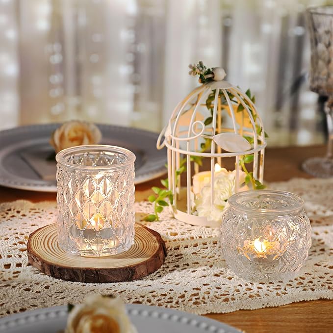 DARJEN Clear Votive Candle Holders Set of 24- Round Glass Candle Holders Bulk for Tea Light Candle, Embossed Candle Votives for Wedding Centerpiece, Various Parties & Home Decor