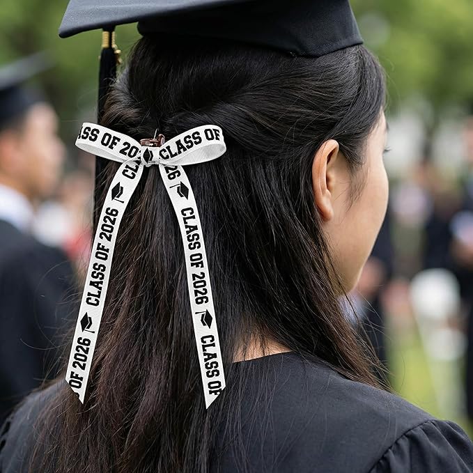 Class of 2026 Senior Grosgrain Ribbons, 5/8" x 5 Yards Black/White for Graduation Crafts and Gift Wrapping, 4-Pack