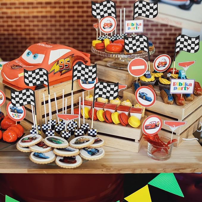 Checkered Racing Flag Party Cupcake Toppers Black and White Cake Decorations for Racing Party Supplies 24 Pieces