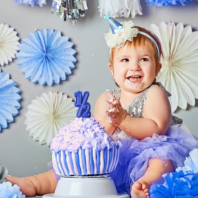 BBTO Half Birthday Candle 1/2 Year Old Cake Topper for Baby's Half Year Old Birthday Anniversary Celebration Party Decorations(Blue)