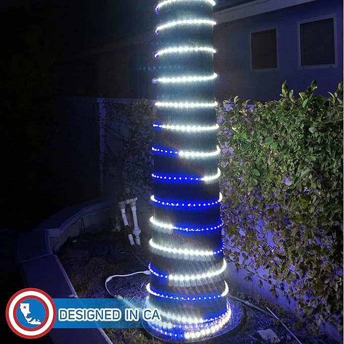 Russell Decor 50ft White Blue LED Rope Lights with 4-Level Dimmable Controller Outdoor Decorative Lighting for Christmas Winter Snow wedding Party Theme