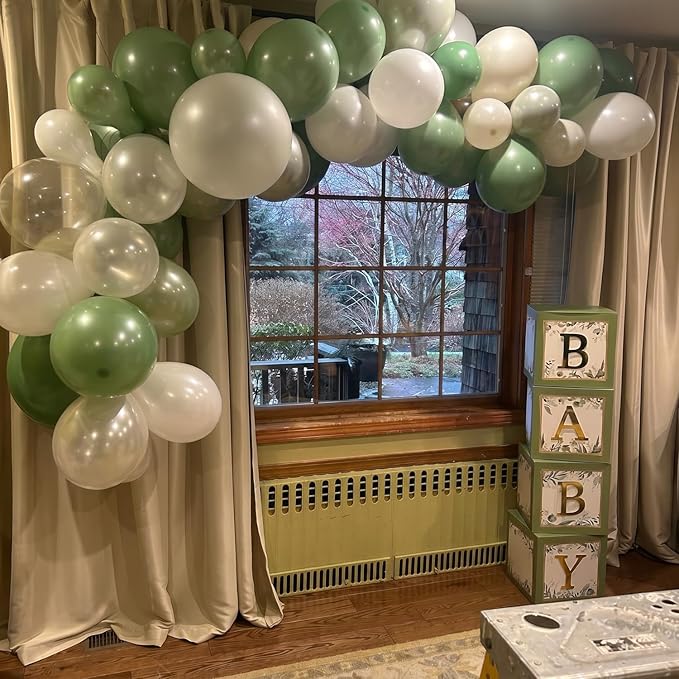 Sage Green Balloons, 60Pcs 12Inch Sage Green Sand White Metallic Gold Confetti Balloons for Boho Baby Shower Wedding Bridal Shower Engagement Birthday Party Decorations