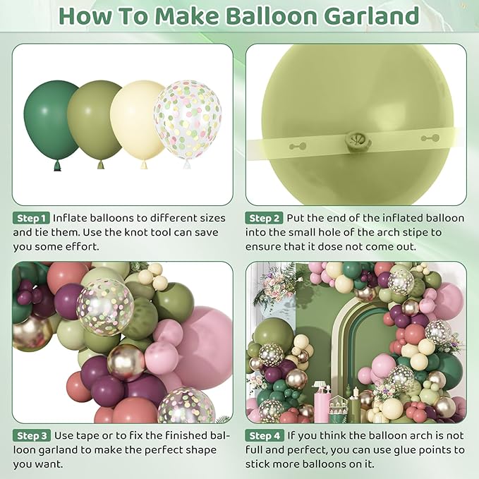 Ouddy Party Dusty Pink Green Yellow Balloons Garland Arch Kit, Different Sizes 18 12 10 5 Inch Sage Olive Green Mauve Plum Pastel Pink Latex Confetti Balloon for Baby Shower Birthday Party Decoration