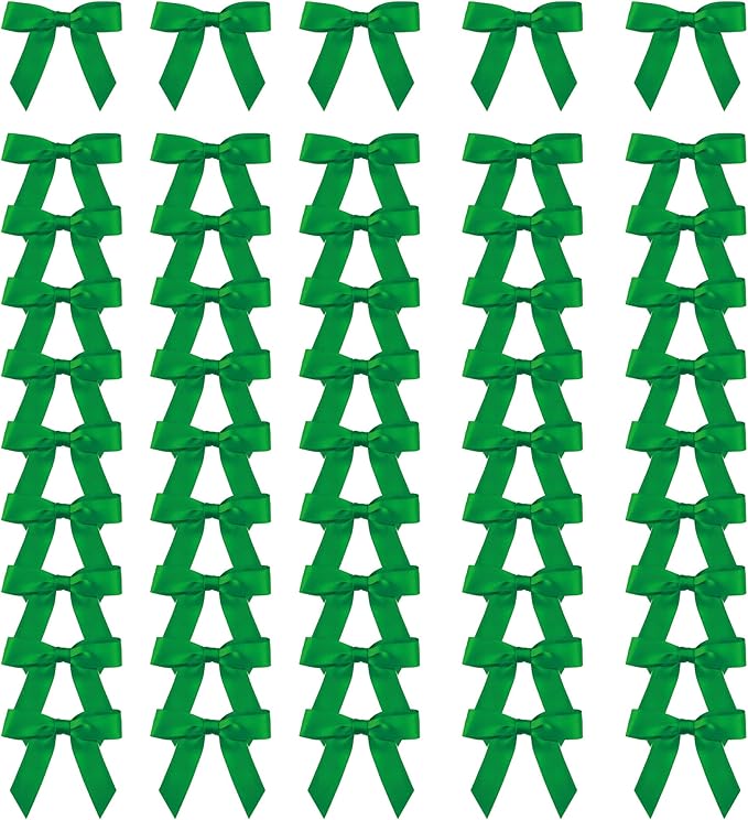 Meseey 100 Pcs 1.5 Inches Premade Craft Bows Self Adhesive Emerald Green Satin Ribbon Bows for Treat Bags Gift Wrapping Basket Wedding Baby Shower Brithday Party (Emerald Green)