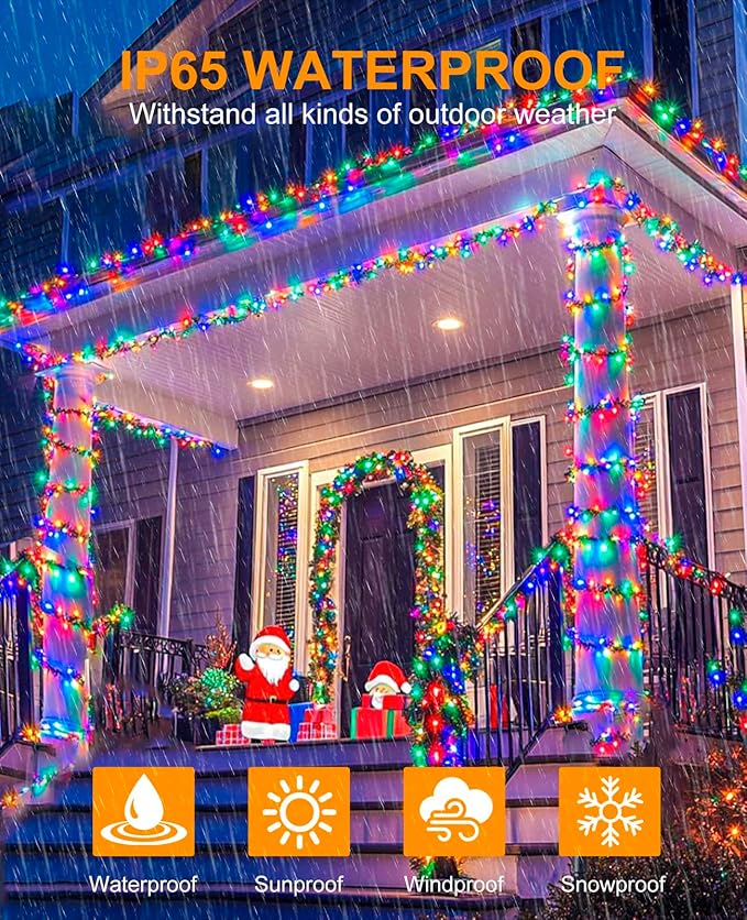 Multicolor Christmas Lights, 40FT 120 LED Outdoor String Lights Waterproof, 8 Modes Connectable Fairy Twinkle Light for Indoor House Garden Patio Party Holiday Decorations