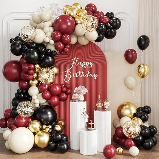 Burgundy Black White Gold Balloon Garland Arch Kit, 167Pcs Latex Maroon Balloons Different Sizes 18 12 10 5 inch for Birthday Graduation Wedding Anniversary Party Decoration