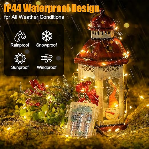 4 Pack Fairy Lights Battery Operated with Remote, 33FT 100LED Waterproof Twinkle String Lights with Timer & 8 Modes,for Indoor Outdoor Patio Garden Wedding Party Christmas Decor-Warm White
