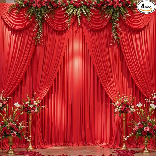 20ft x 10ft Wrinkle Free Red Wedding Backdrop Curtains for Party Bridal Shower Reception Decorations Red Fabric Curtain Backdrops Drapes for Photography Baby Shower Birthday Background