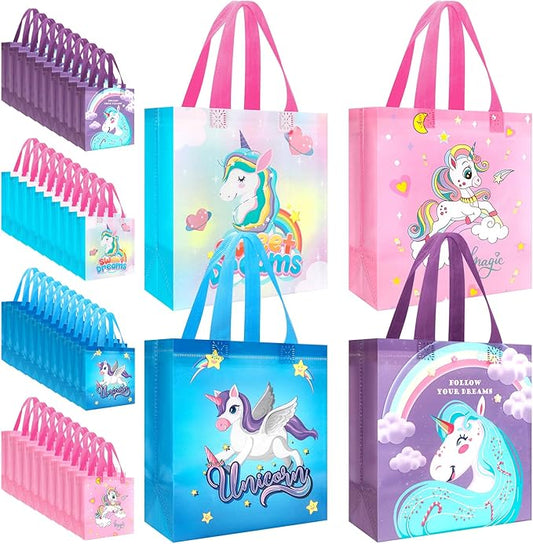 Pinsit 40 PCS Unicorn Party Favor Bags, Non Woven Goodie Bags, Unicorn Themed Reusable Gift Bags with Handles for Boys Girls Birthday Baby Shower Party Supplies