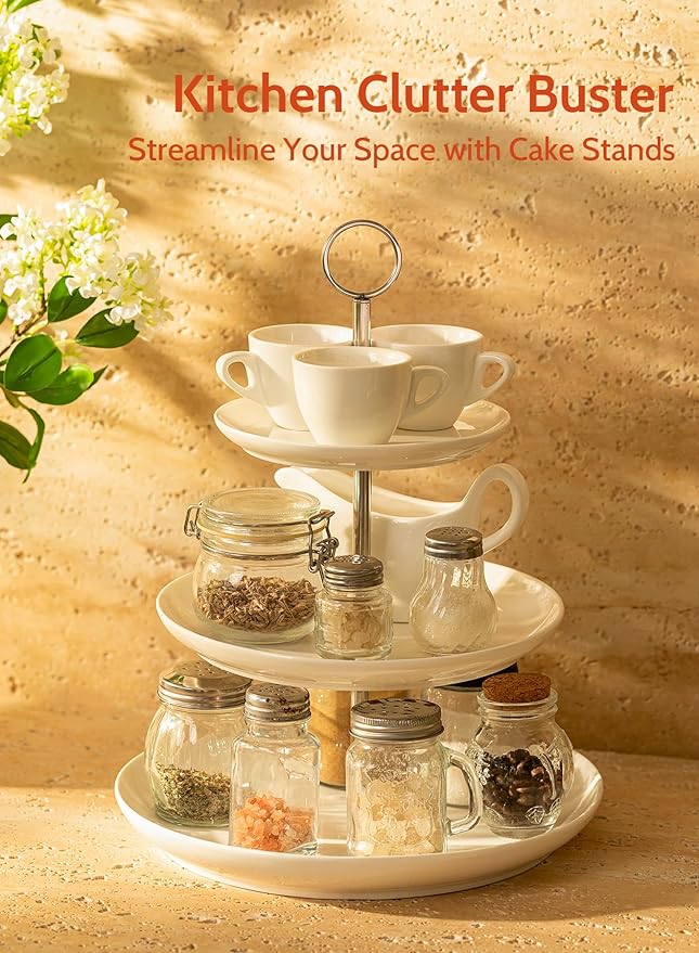 Sweese 3 Tier Cupcake Stand- White Porcelain Cake Stand- Dessert Stand, Tiered Serving Trays for Parties